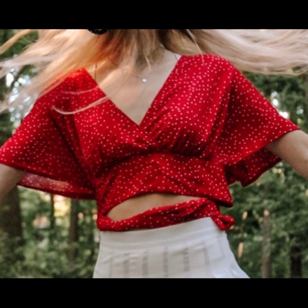 SHEIN Red tie blouse